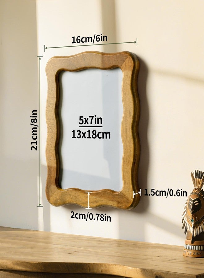 SUMGAR 5x7 Picture Frame 5 x 7 Solid Wood Wooden Picture Frames Natural Photo Frame Wall Living Room Decor Tabletop and Wall Hanging Gift for Family Grandma Mom Wave Design - Image 3